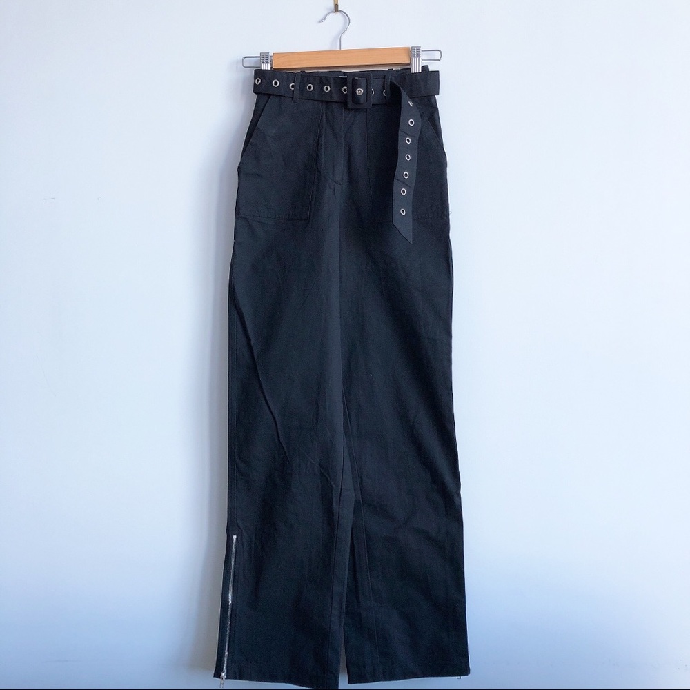 superdown Black Straight-Leg Pants with Grommet Belt
